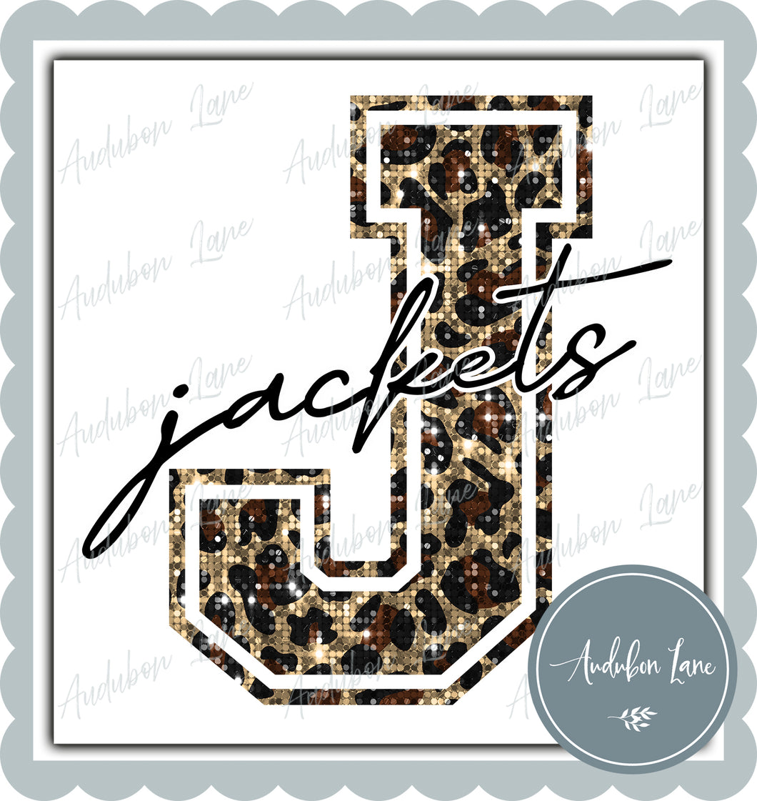 Jackets Sequin Leopard Mascot Letter Ready to Press DTF Transfer Customs Available On Request