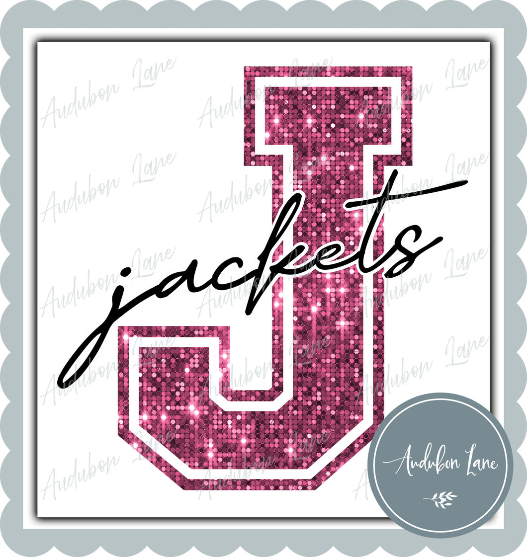 Jackets Breast Cancer Awareness Faux Pink Sequin Mascot Letter Ready to Press DTF Transfer Customs Available On Request