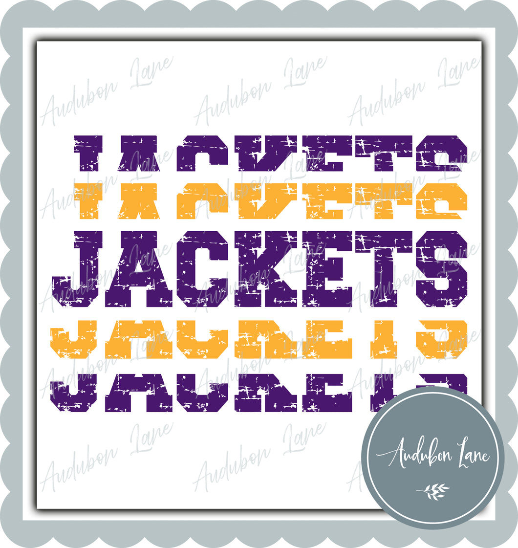 Jackets Stacked Pro Distressed Two Color Purple and Yellow Gold Ready To Press DTF Transfer Custom Colors Available On Request