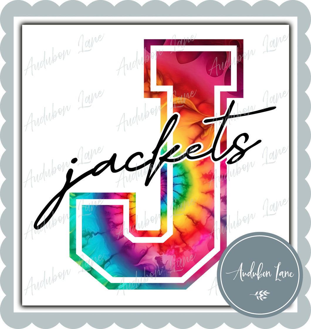 Jackets Rainbow Tie Dye Mascot Letter Ready to Press DTF Transfer Customs Available On Request