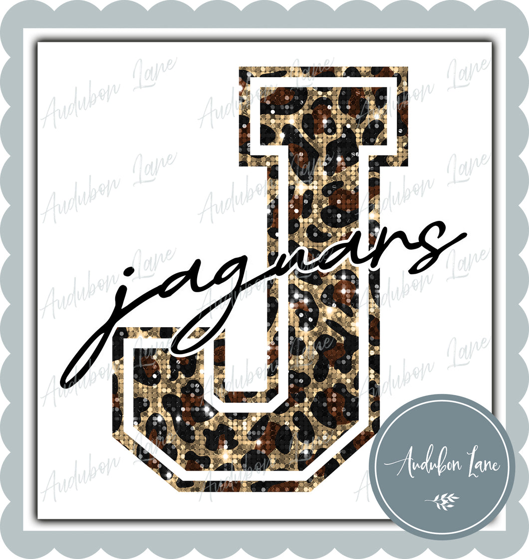 Jaguars Sequin Leopard Mascot Letter Ready to Press DTF Transfer Customs Available On Request