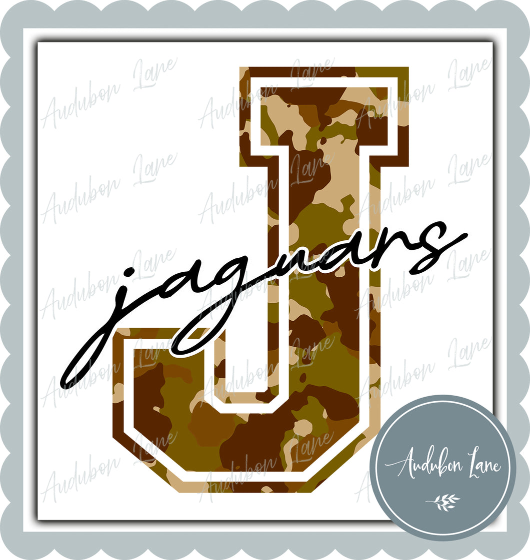 Jaguars Old School Camo Mascot Letter Ready to Press DTF Transfer Customs Available On Request