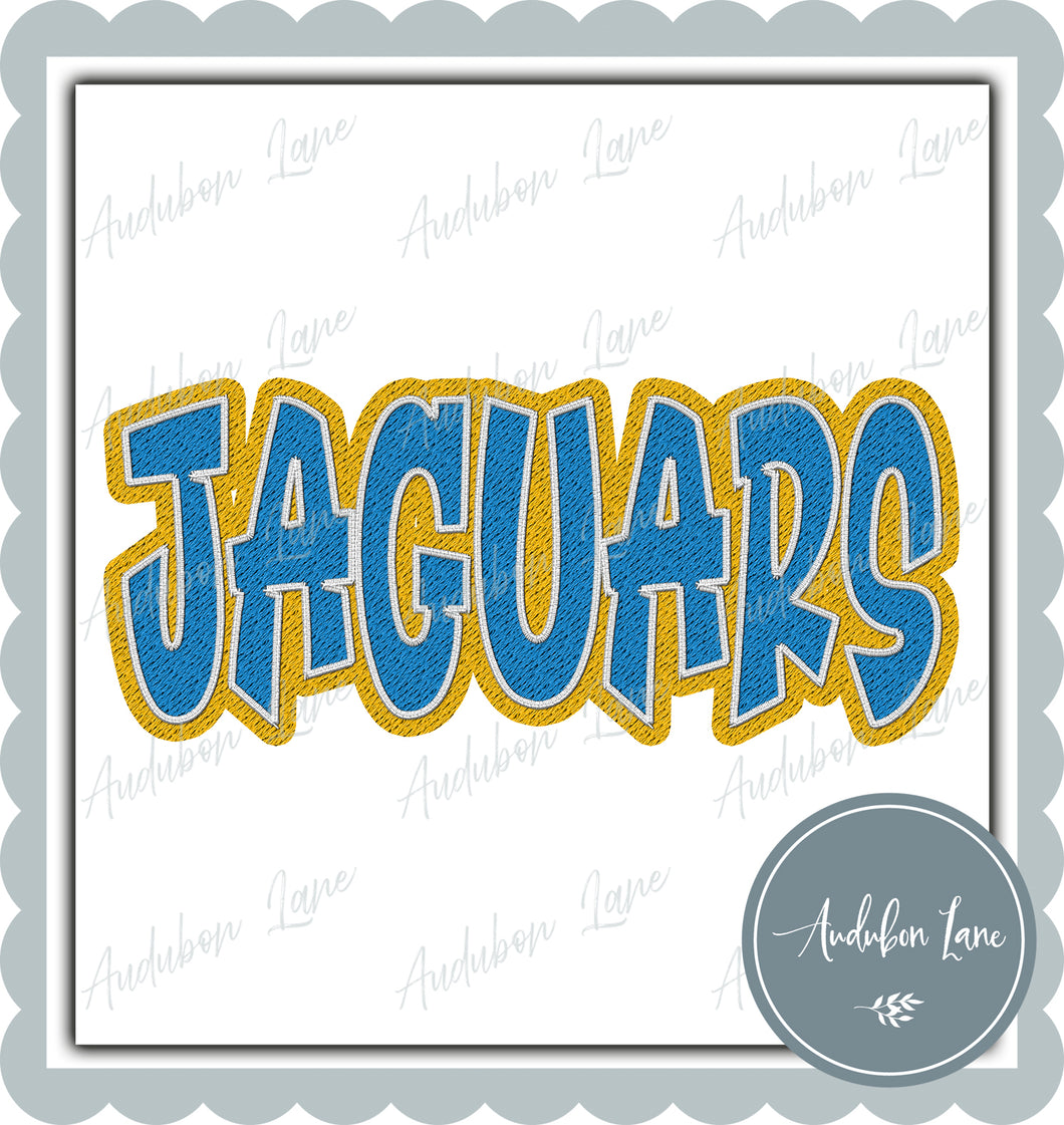 Jaguars Graffiti Style Mesh Lt Blue and Yellow Gold Mascot Ready to Press DTF Transfer Customs Available On Request