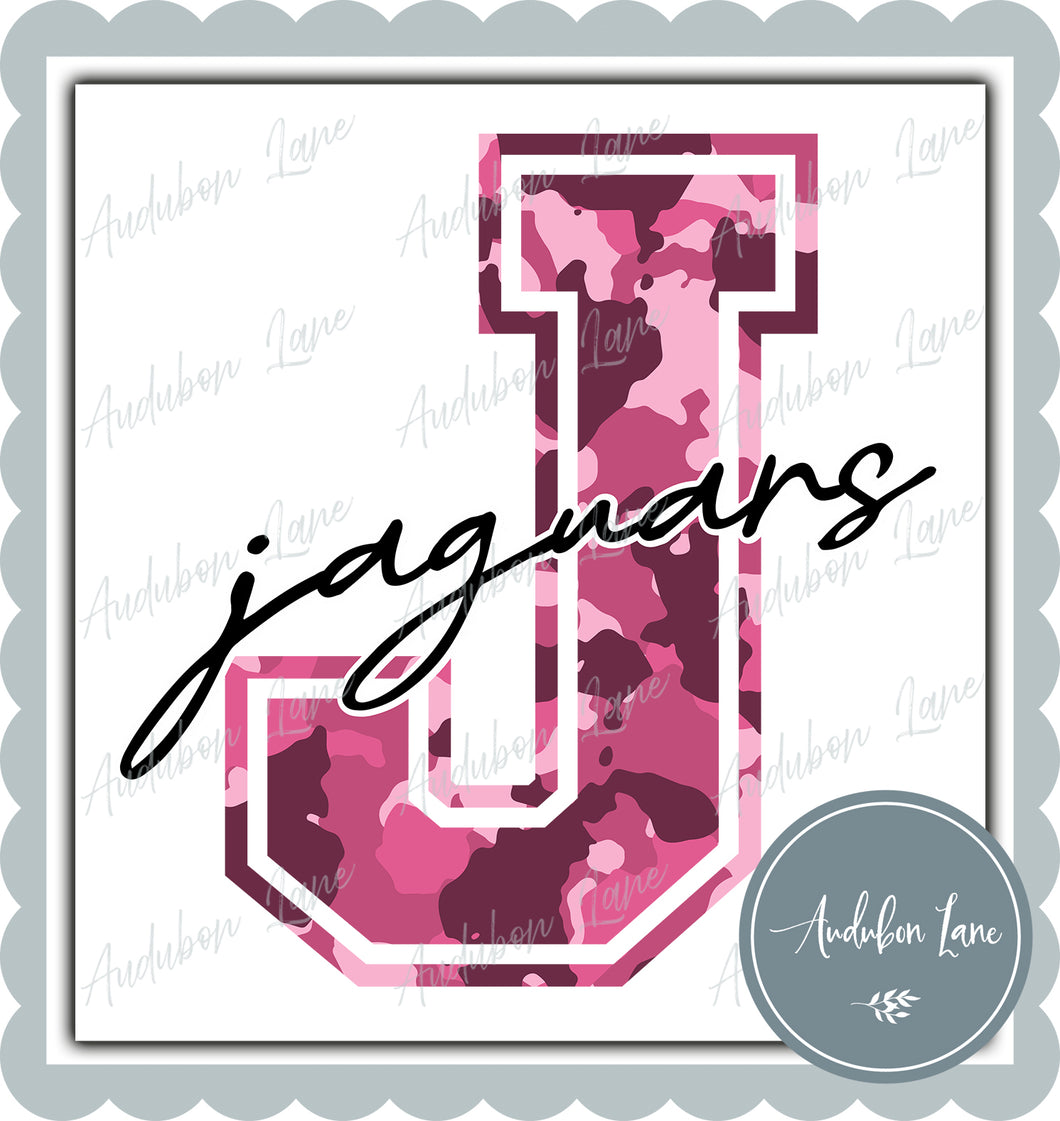 Jaguars Breast Cancer Awareness Pink Camo Mascot Letter Ready to Press DTF Transfer Customs Available On Request