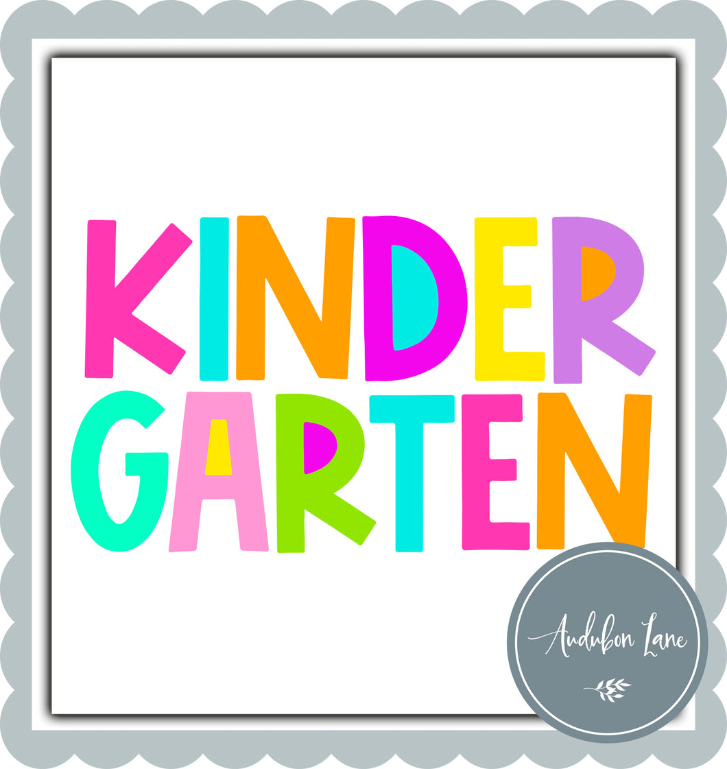 Kindergarten Bright Block Letters Ready to Press DTF Transfer Custom Names Available On Request