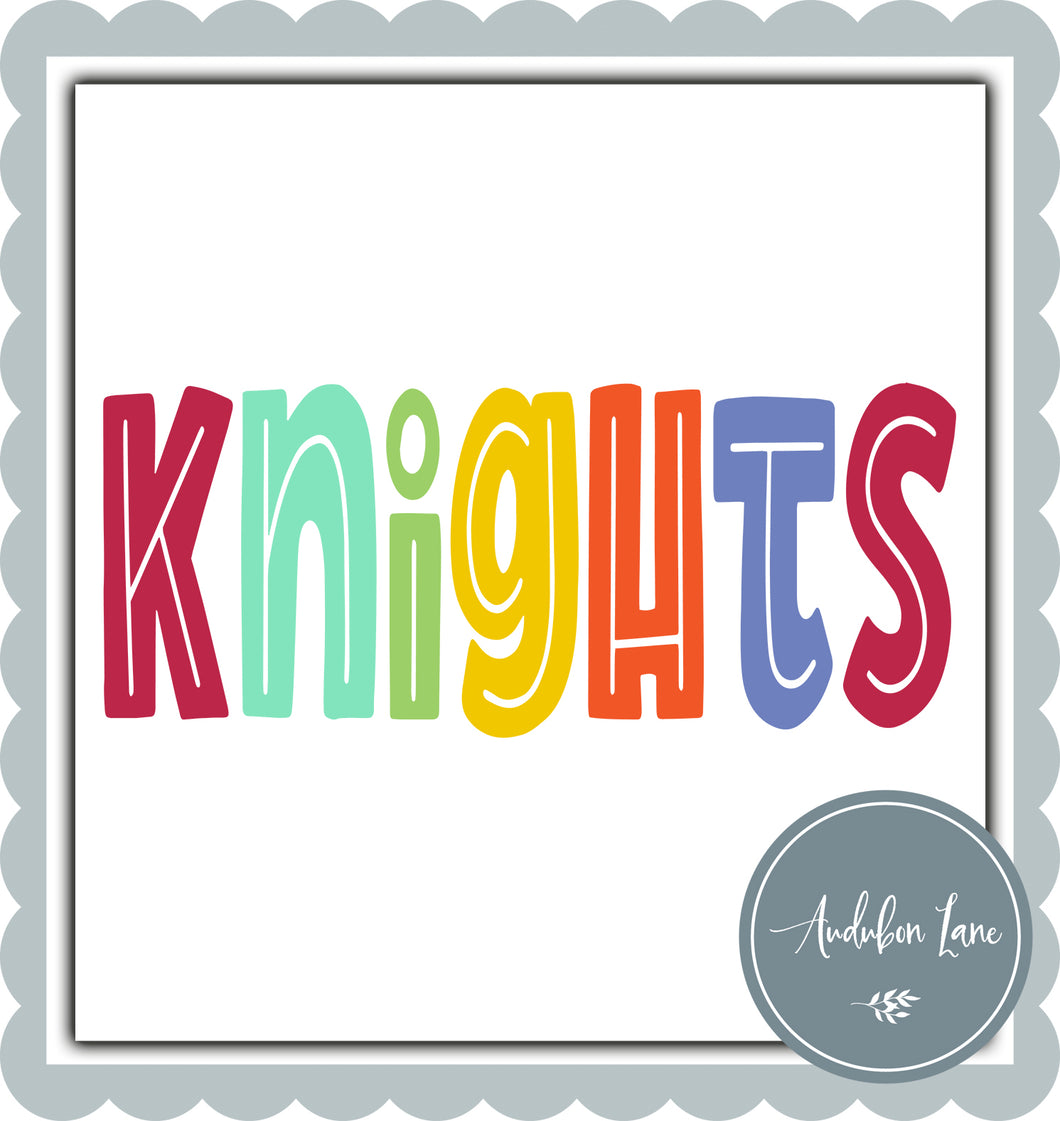 Knights Split Letter Fall Color Mascot Ready To Press DTF Direct To Film Transfer Customs Available On Request
