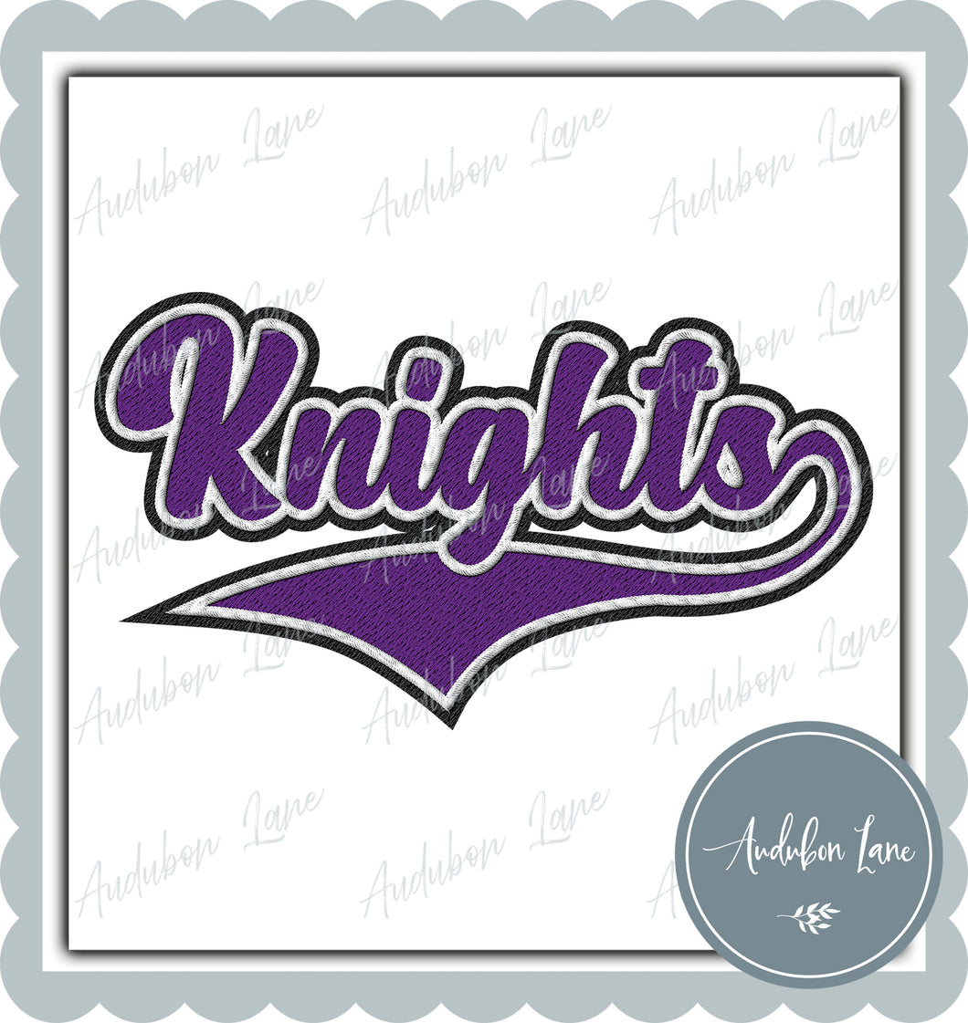 Knights Faux Embroidery Patch Faux Purple and White and Black Ready To Press DTF Transfer Custom Colors Available On Request