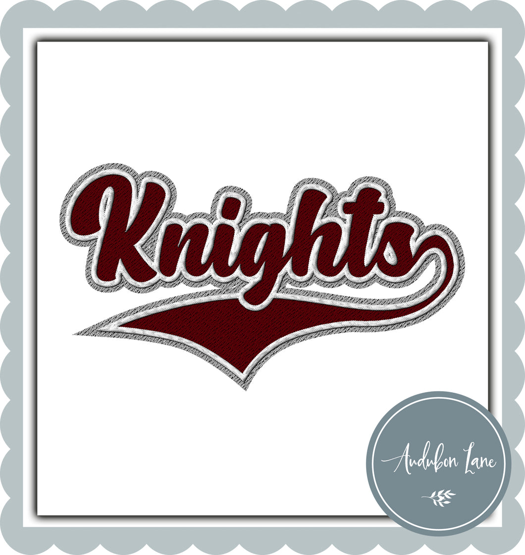 Knights Faux Maroon and White and Grey Embroidery