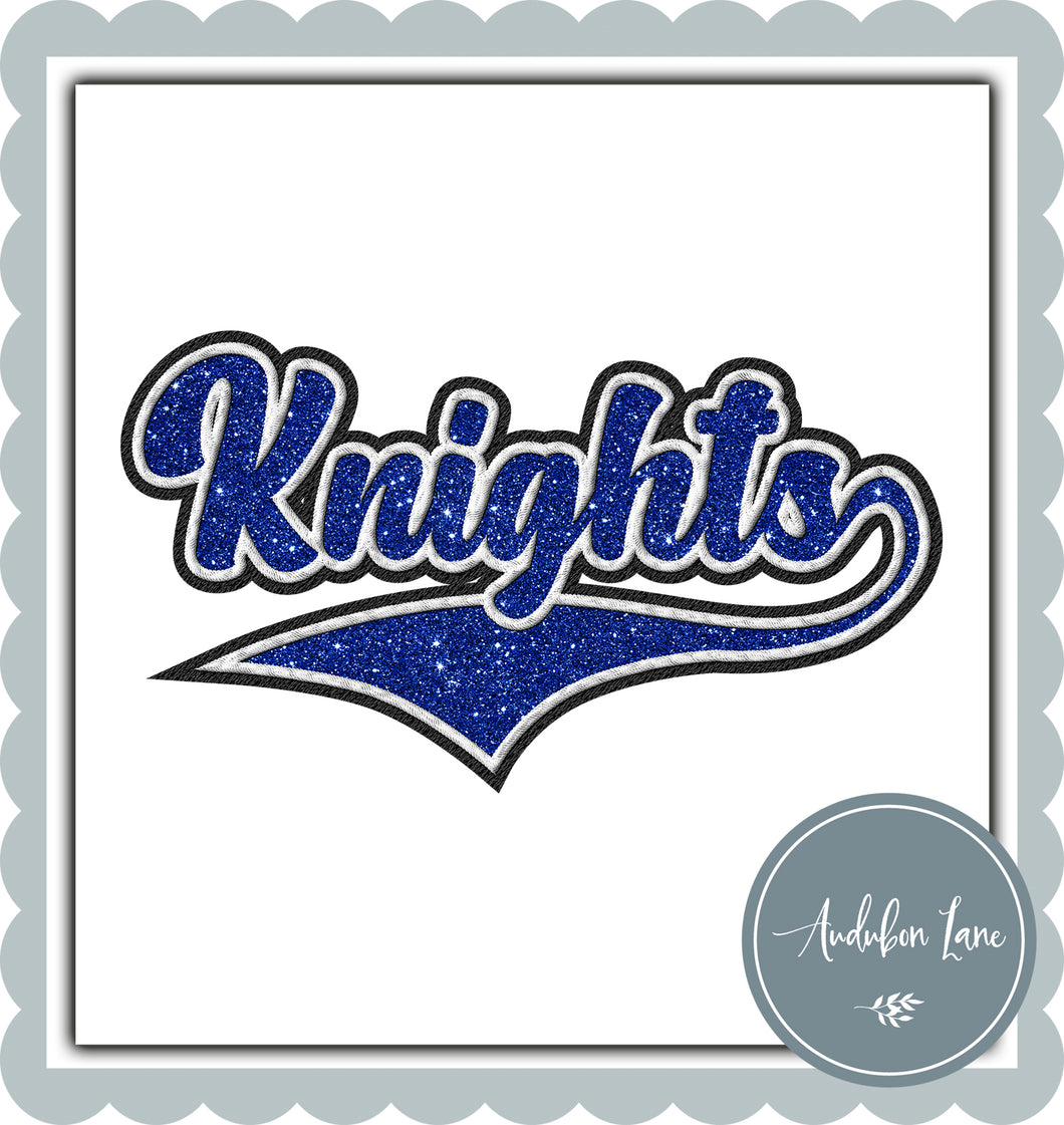 Knights Faux Royal Blue Glitter and White and Black Embroidery