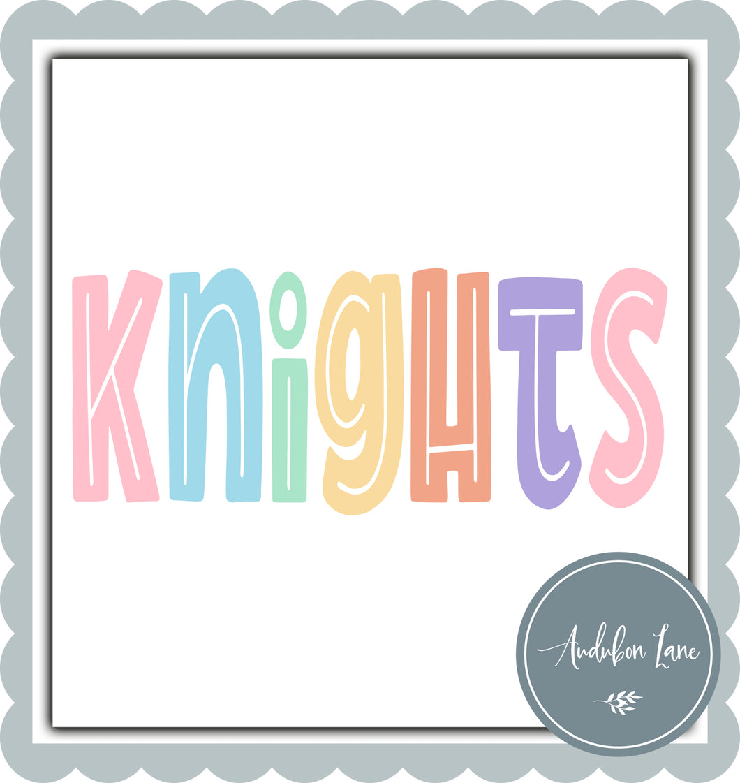 Knights Split Letter Pastel Color Mascot Ready To Press DTF Direct To Film Transfer