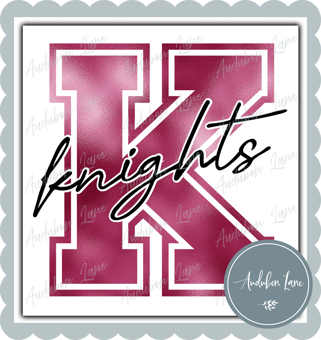 Knights Breast Cancer Awareness Faux Metallic Pink Foil Mascot Letter Ready to Press DTF Transfer Customs Available On Request