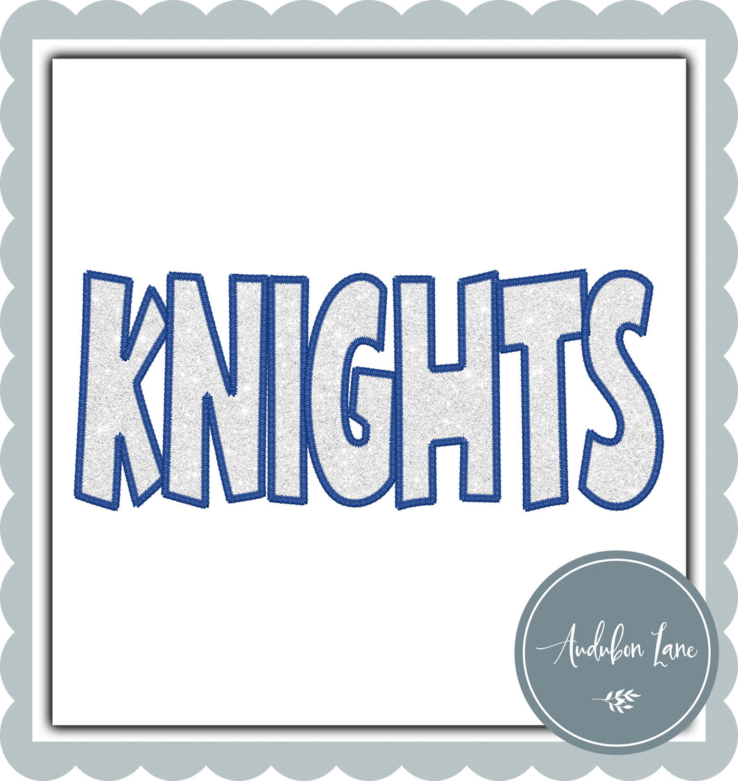 Knights Faux Royal Blue and White Glitter Straight Across Embroidery