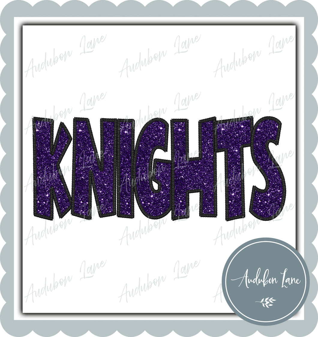 Knights Straight Across Faux Purple Glitter and Black Embroidery Ready To Press DTF Transfer Custom Colors Available On Request