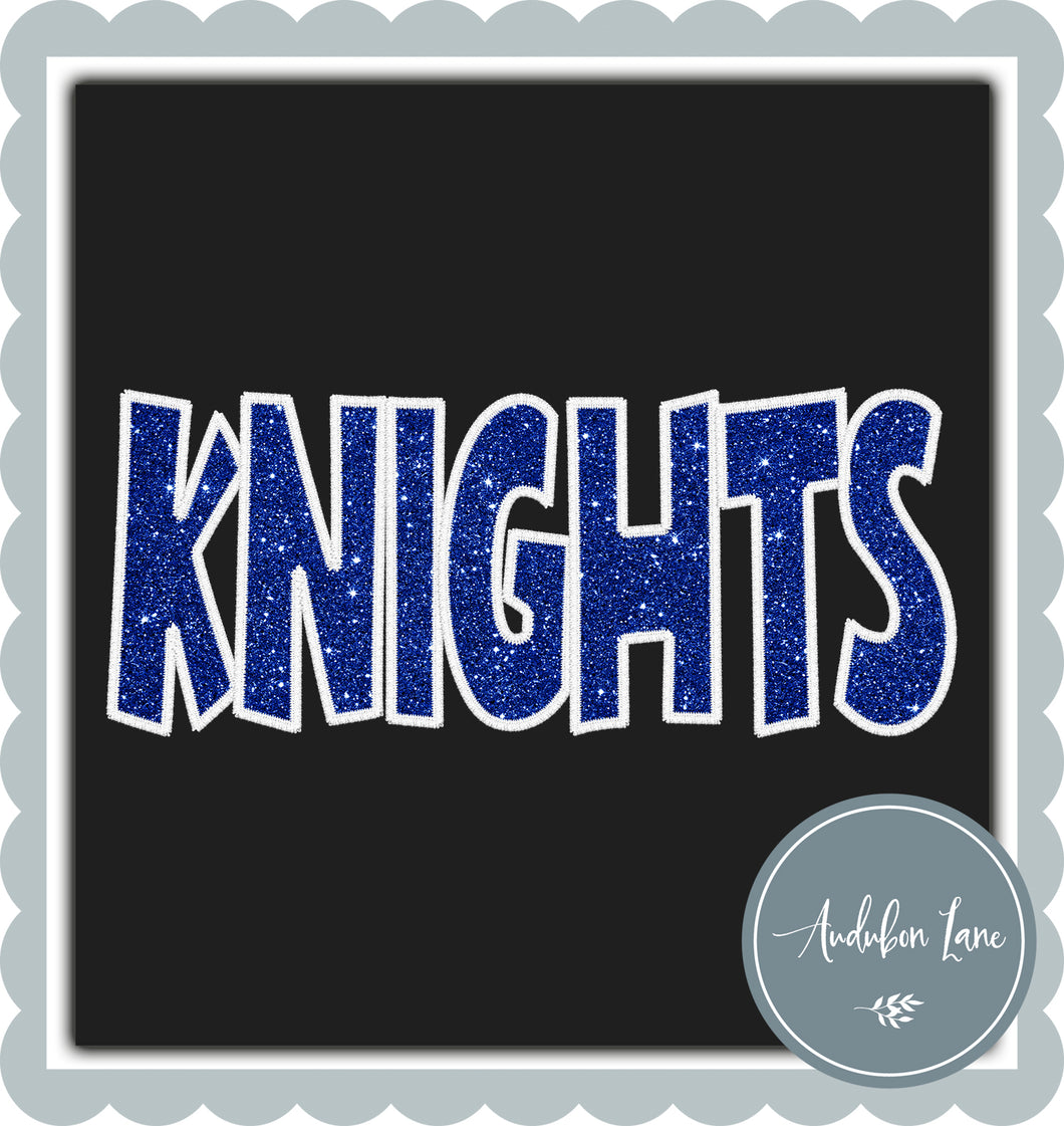 Knights Faux White and Royal Blue Glitter Straight Across Embroidery