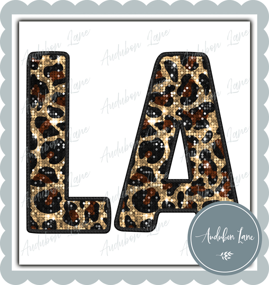 Louisiana Sequin Leopard Letters Ready to Press DTF Transfer Customs Available On Request