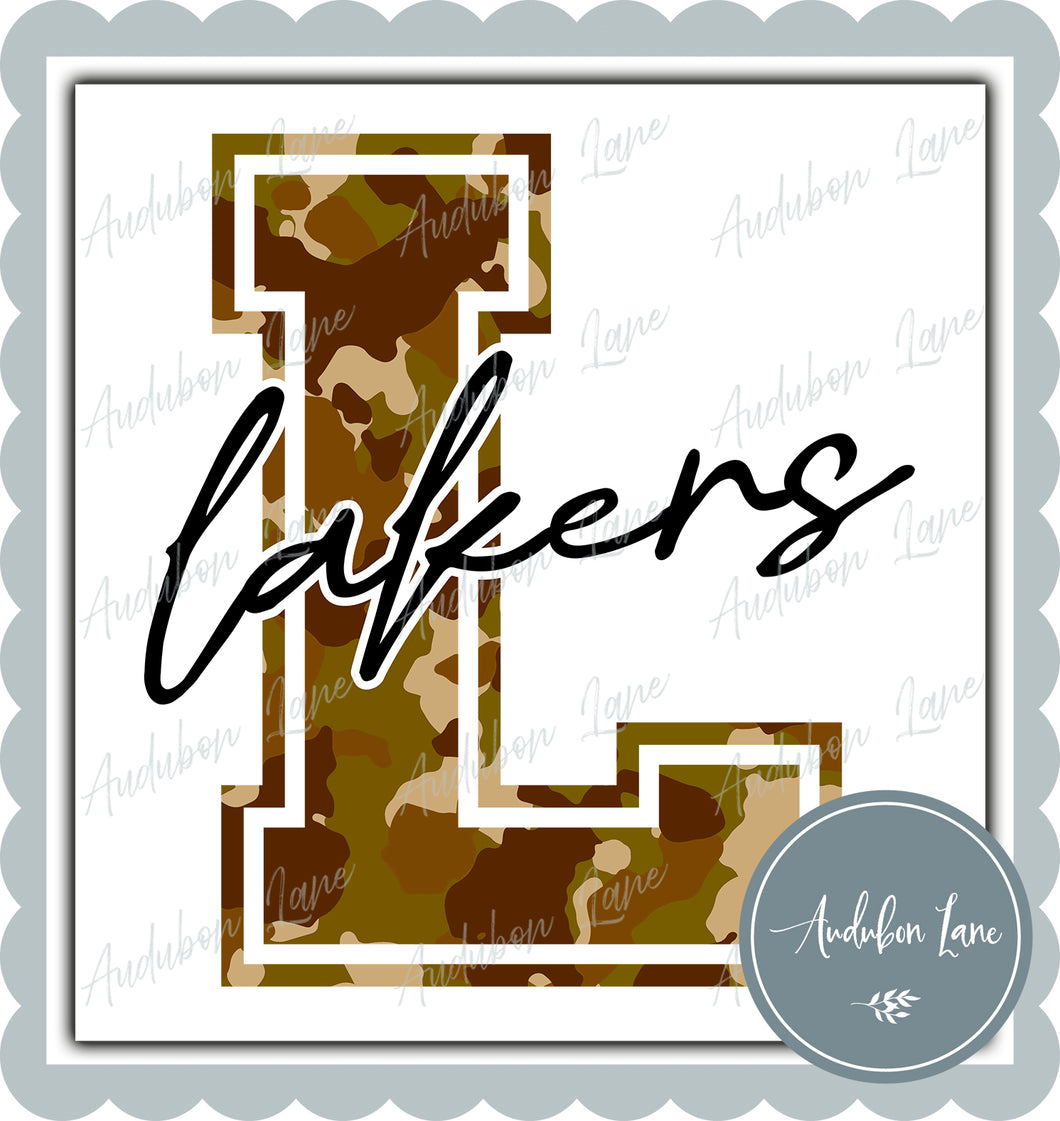 Lakers Old School Camo Mascot Letter Ready to Press DTF Transfer Customs Available On Request