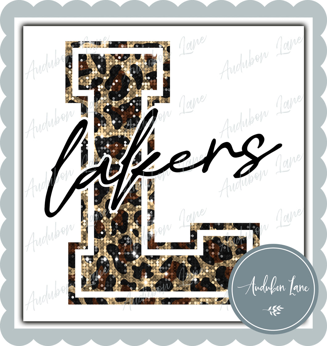 Lakers Sequin Leopard Mascot Letter Ready to Press DTF Transfer Customs Available On Request
