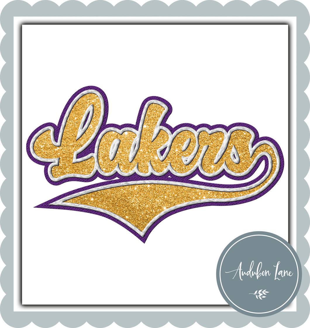 Lakers Faux Purple and White Embroidery and Faux Gold Glitter