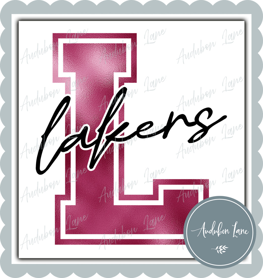 Lakers Breast Cancer Awareness Faux Metallic Pink Foil Mascot Letter Ready to Press DTF Transfer Customs Available On Request