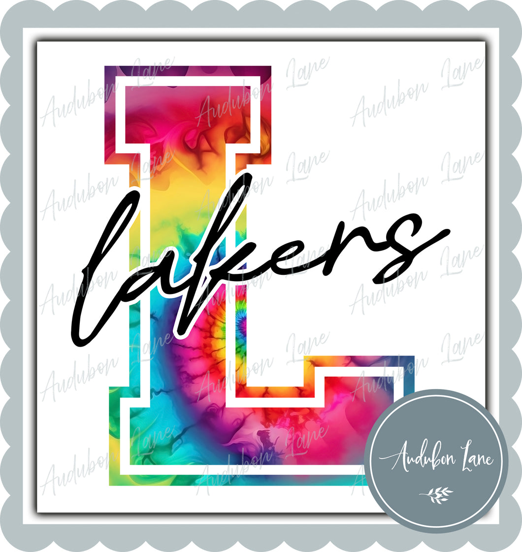 Lakers Rainbow Tie Dye Mascot Letter Ready to Press DTF Transfer Customs Available On Request
