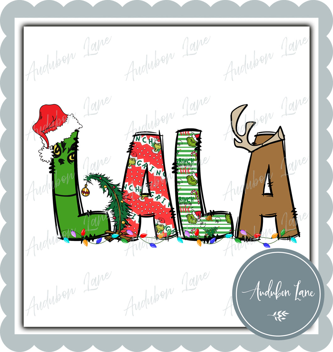 Lala Meany Greeny Christmas Words Print Ready To Press DTF Transfer Custom