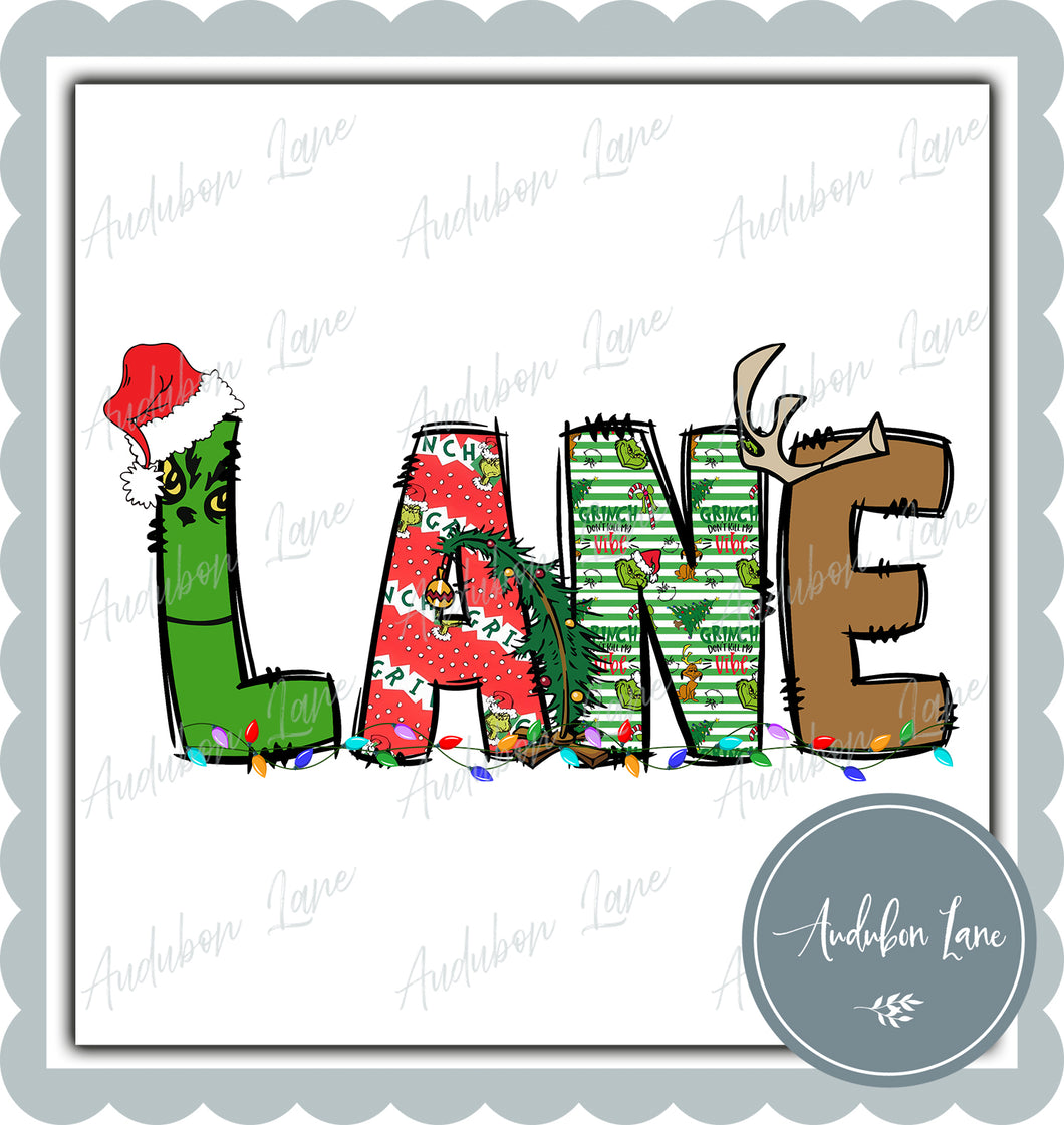 Lane Meany Greeny Christmas Words Print Ready To Press DTF Transfer Custom
