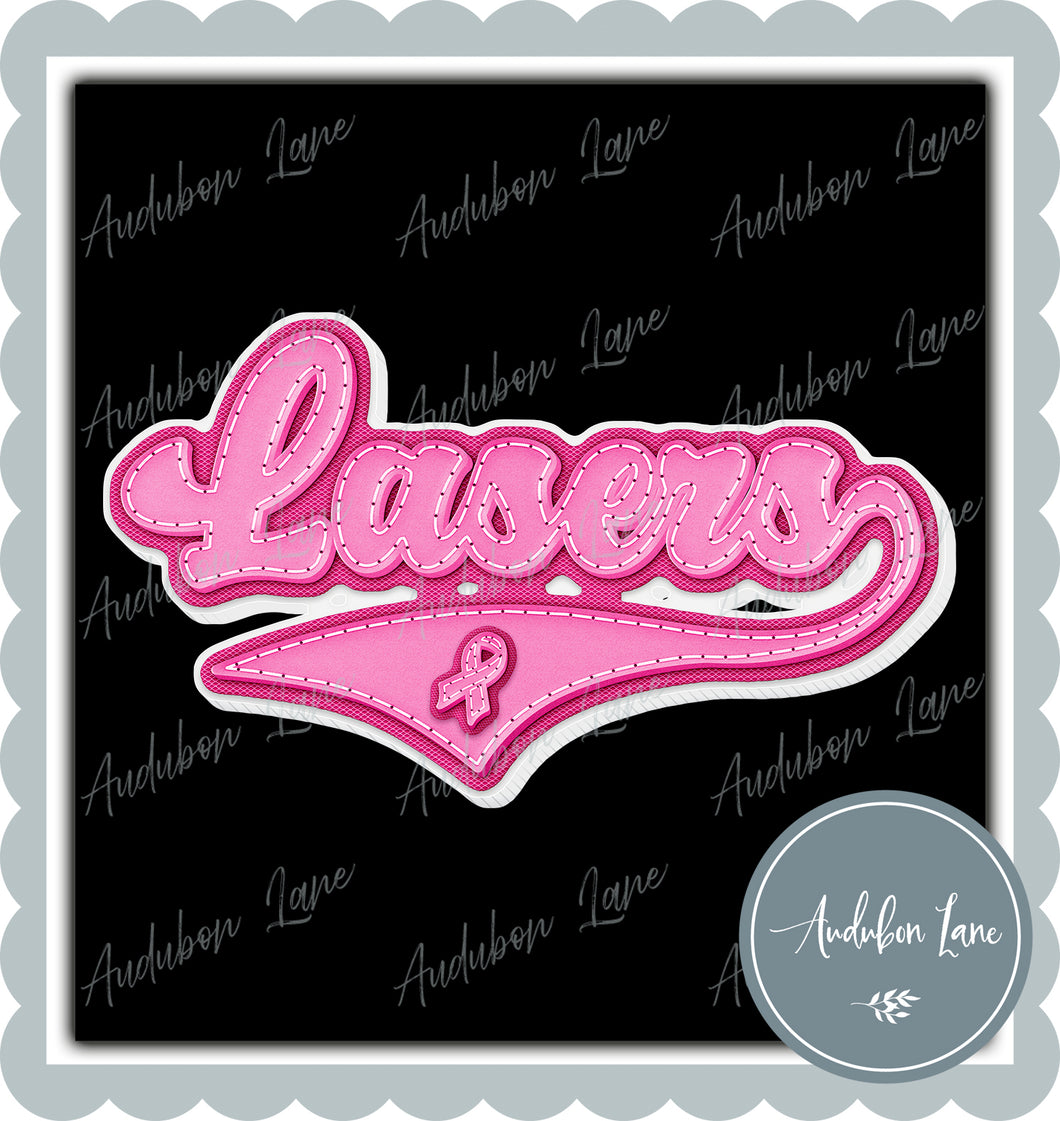 Lasers Breast Cancer Awareness Pink Leather Faux Patch Ready to Press DTF Transfer Customs Available On Request