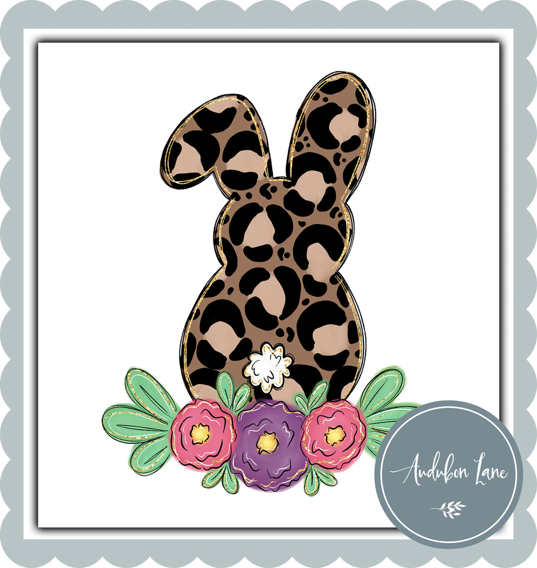 Leopard Bunny with Pink and Purple Flowers