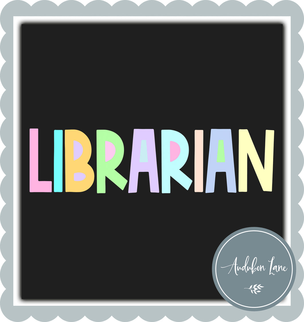Librarian Pastel Block Letters Ready to Press DTF Transfer Custom Names Available On Request