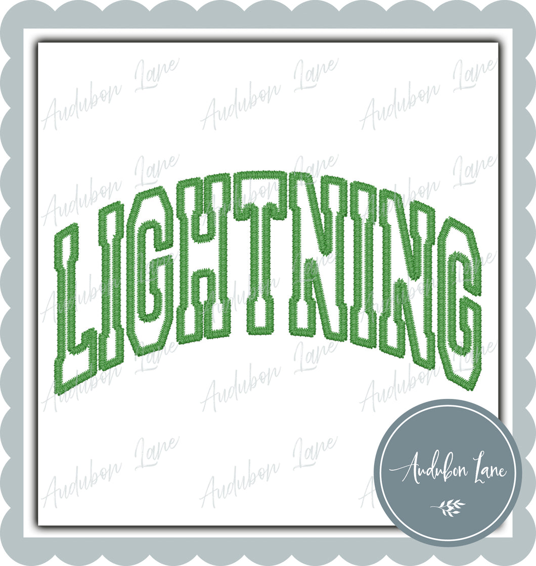 Lightning Faux Bright Green Arched Embroidery Ready To Press DTF Transfer Custom Colors Available On Request
