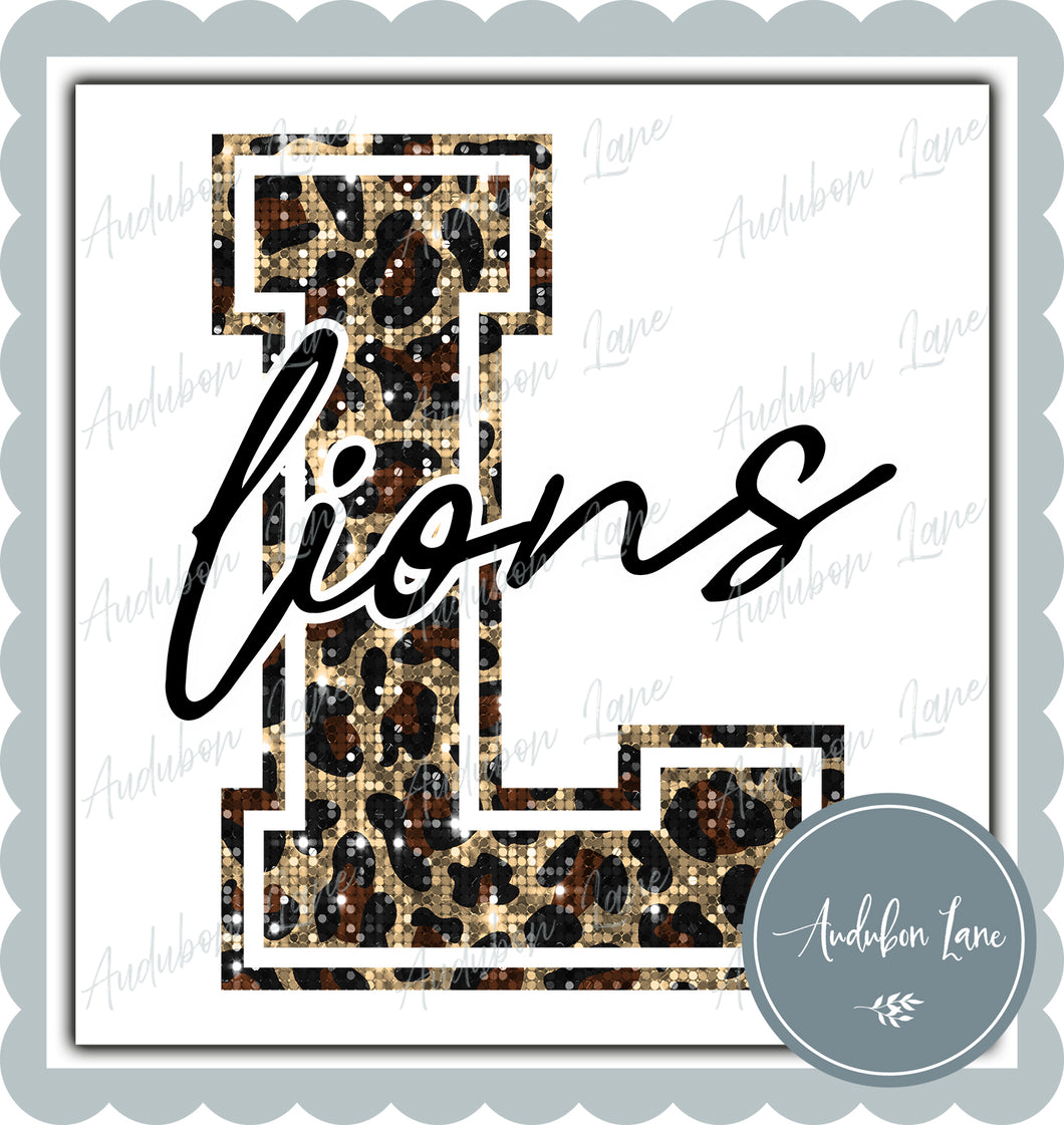Lions Sequin Leopard Mascot Letter Ready to Press DTF Transfer Customs Available On Request