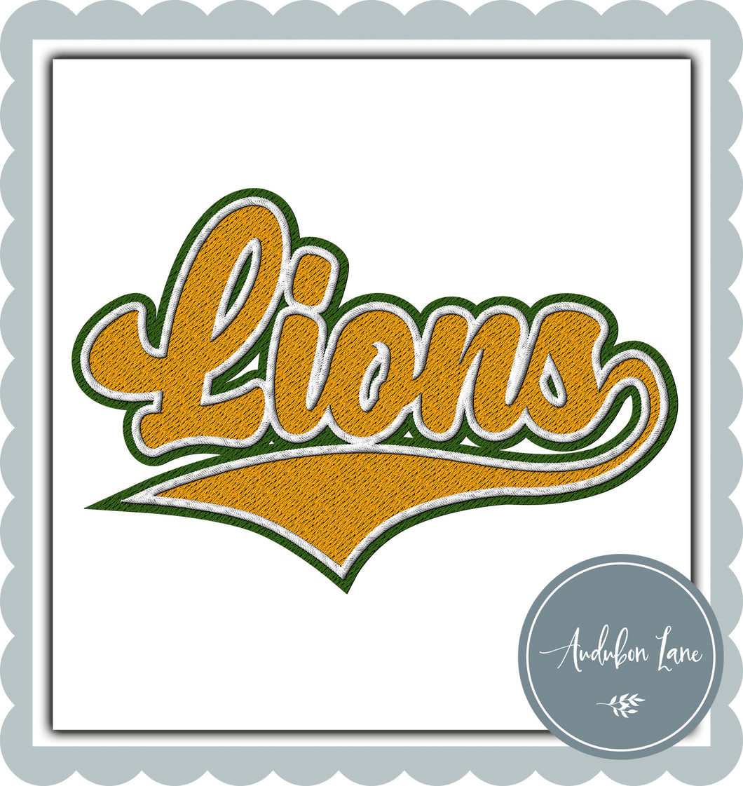 Lions Faux Gold and White and Green Embroidery