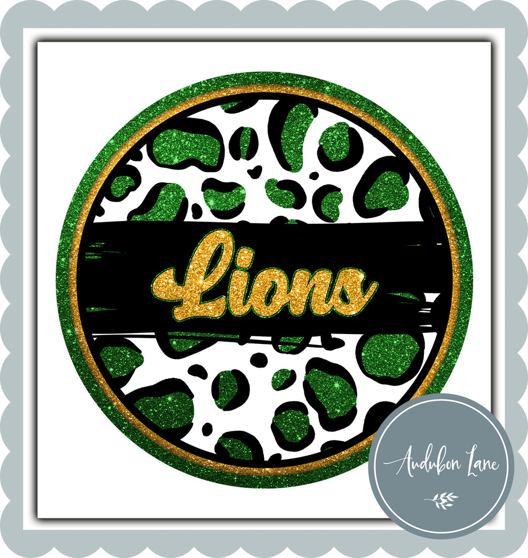 Lions Faux Glitter and Leopard Circle Gold and Green