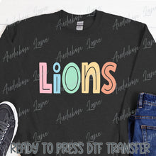 Load image into Gallery viewer, Lions Split Letter Pastel Color Mascot Ready To Press DTF Direct To Film Transfer
