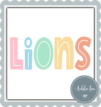 Load image into Gallery viewer, Lions Split Letter Pastel Color Mascot Ready To Press DTF Direct To Film Transfer

