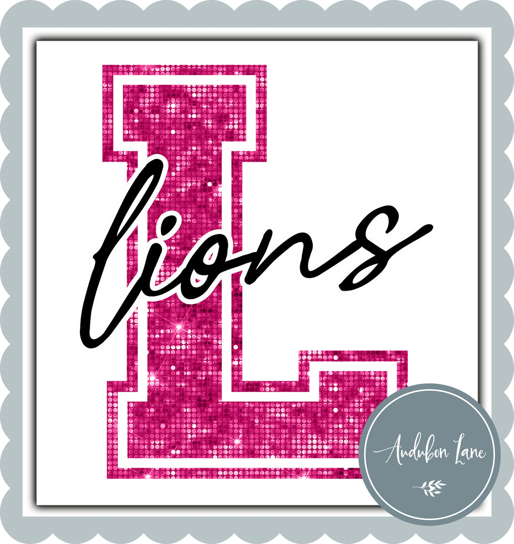 Lions Pink Glam Team Mascot Letter Cancer Awareness Ready to Press DTF Transfer Custom Mascots Available On Request