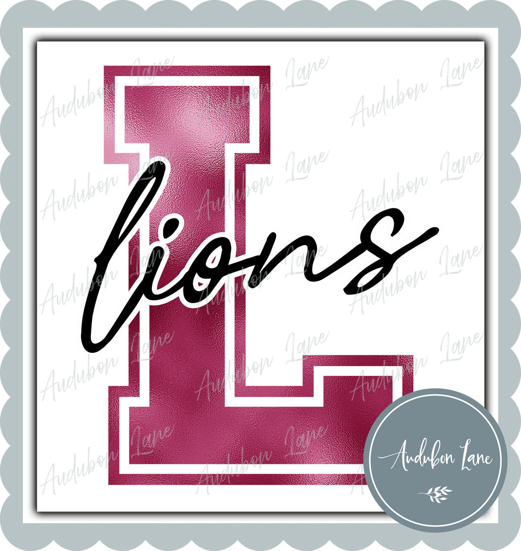 Lions Breast Cancer Awareness Faux Metallic Pink Foil Mascot Letter Ready to Press DTF Transfer Customs Available On Request