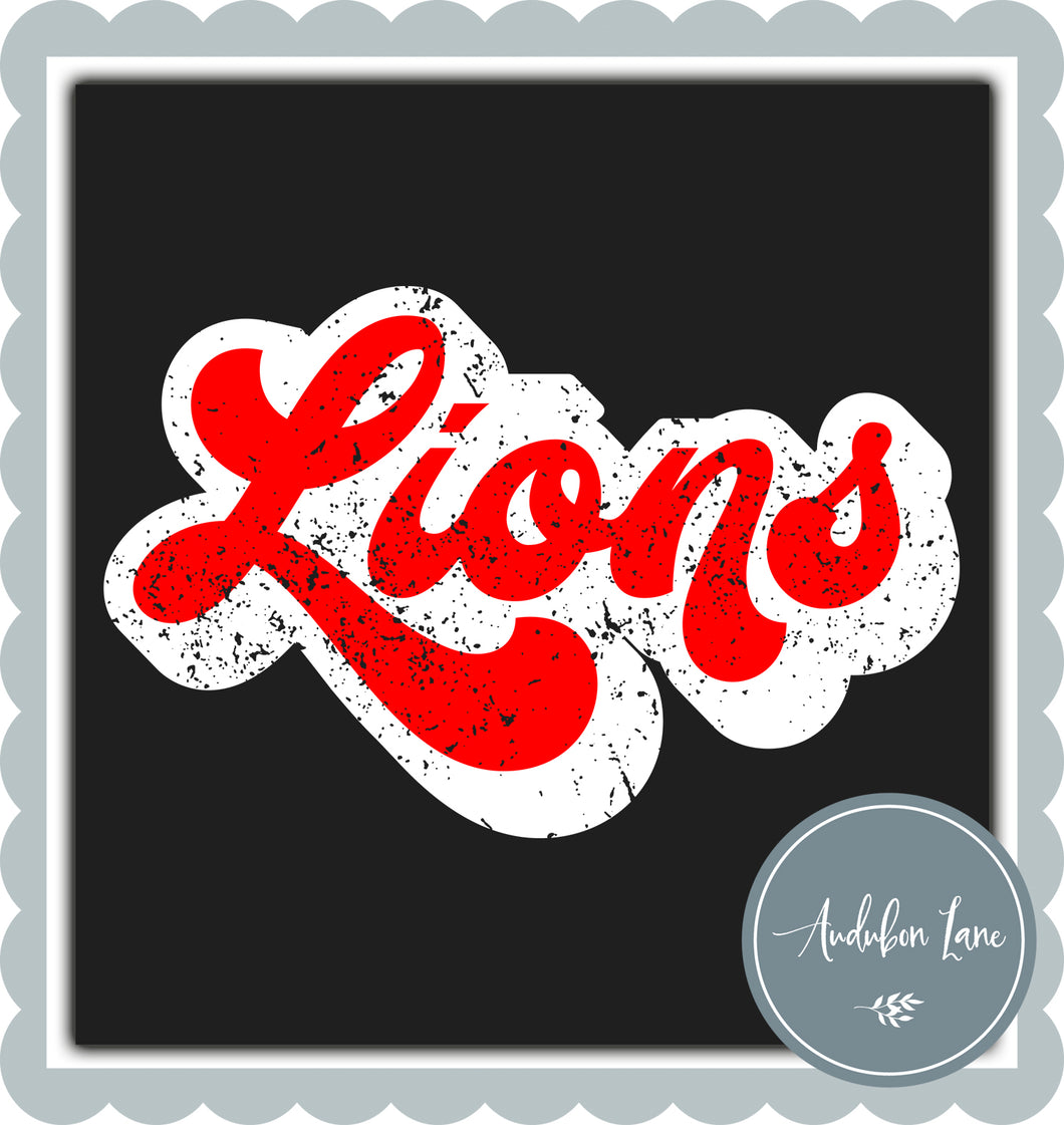 Lions Retro Distressed Red and White Print Ready To Press DTF Transfer Custom Colors Available On Request