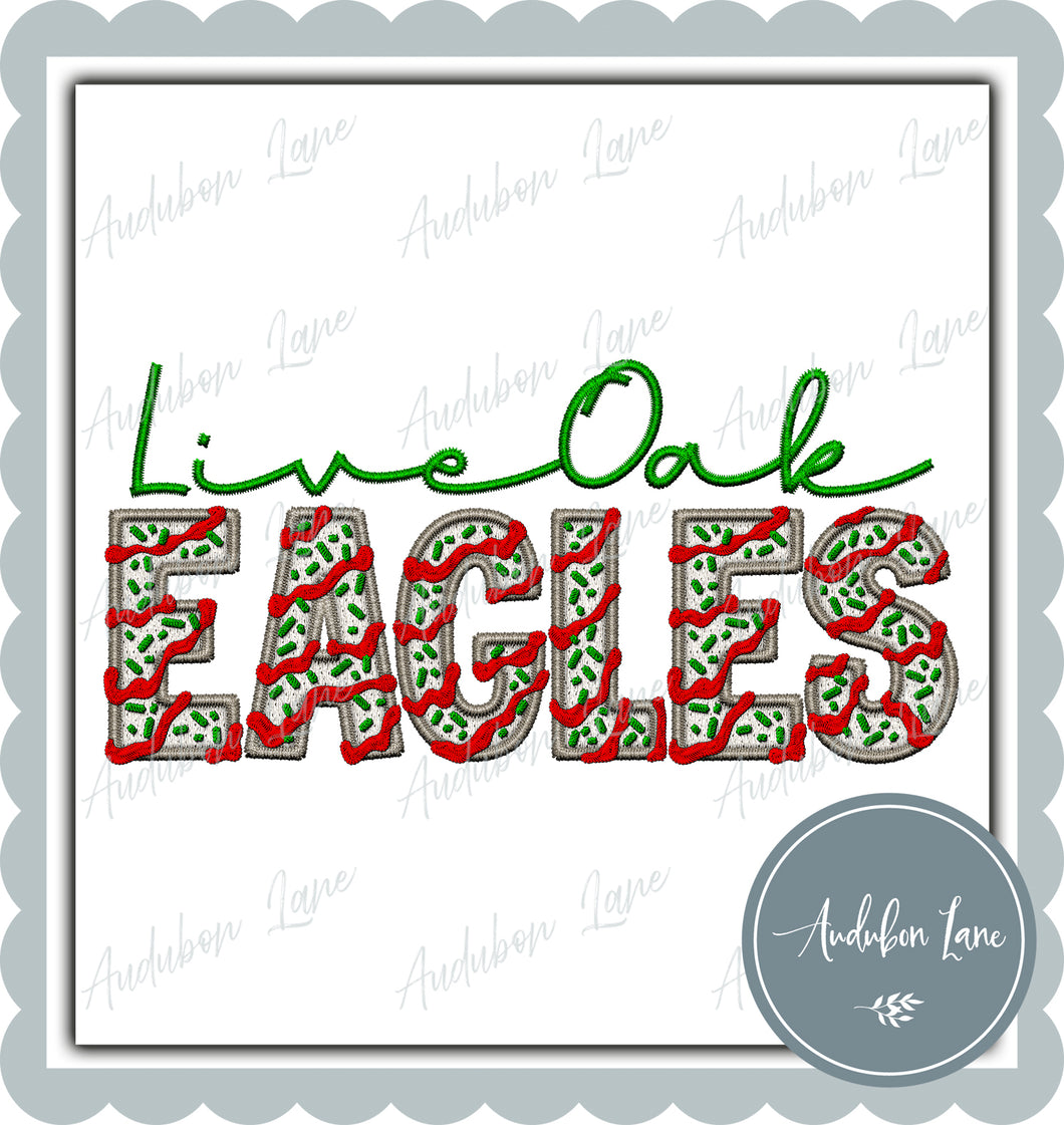 Live Oak Eagles Merry Mascot Faux Embroidery Print Ready To Press DTF Transfer