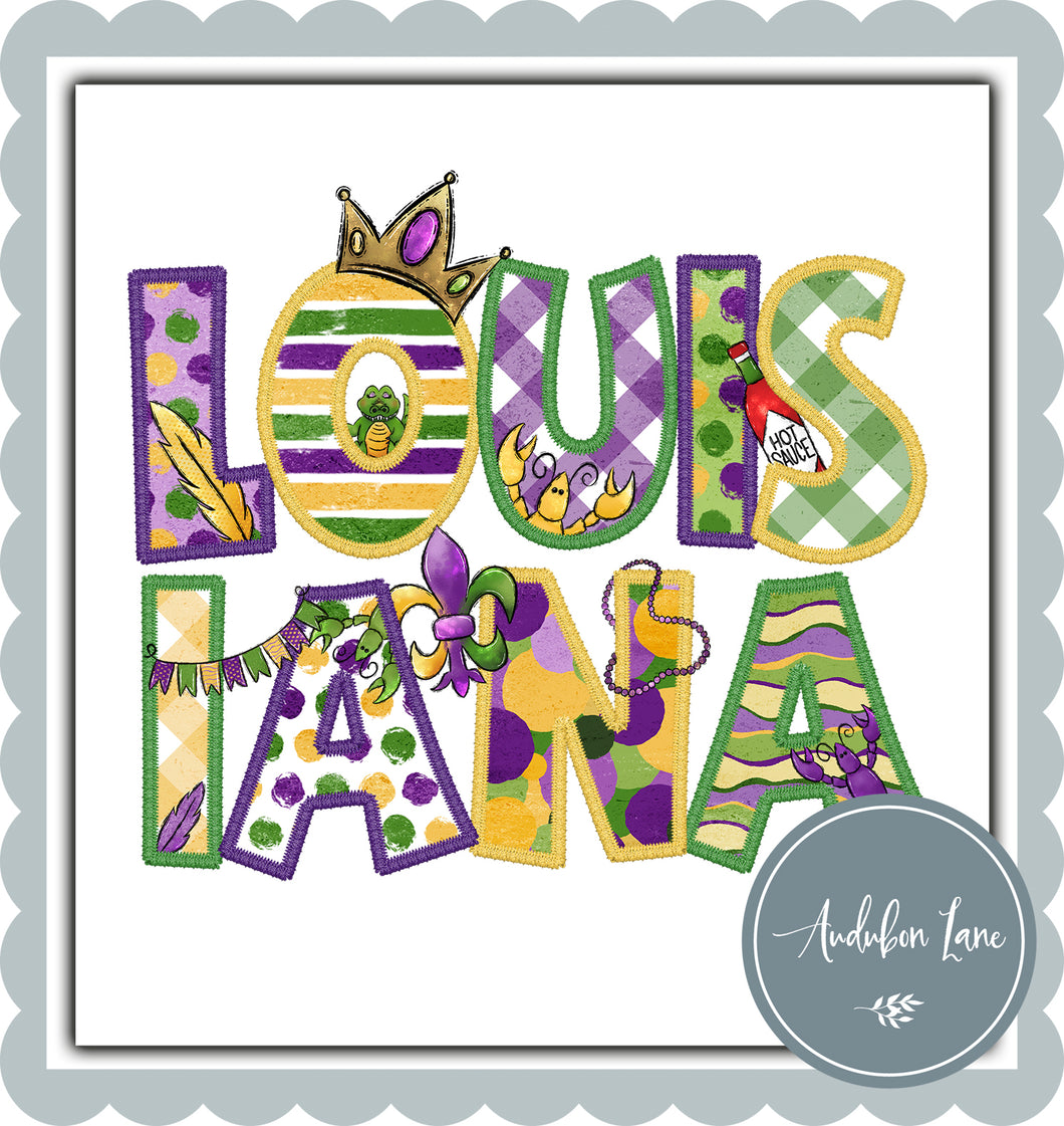 Louisiana Stacked Embroidery Patterns Purple Green Gold