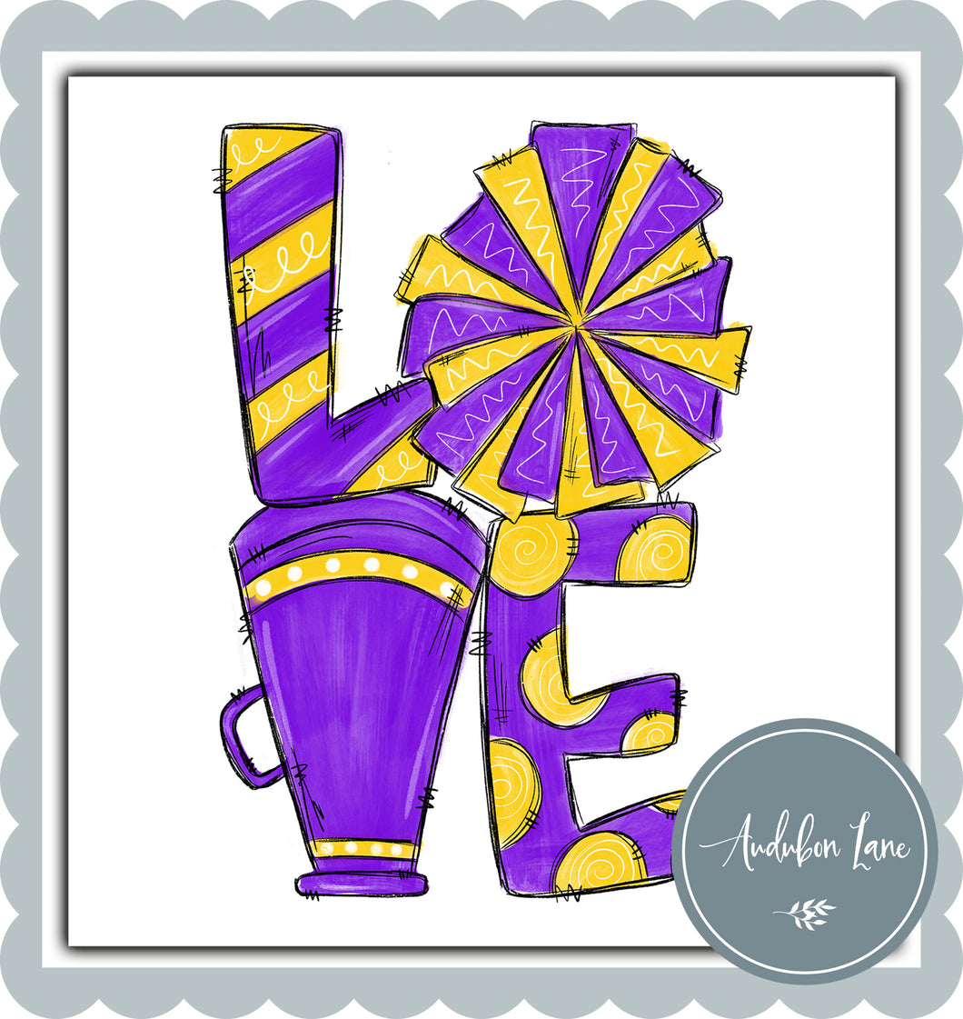 Love Cheer Purple and Gold Megaphone and Pom Pom