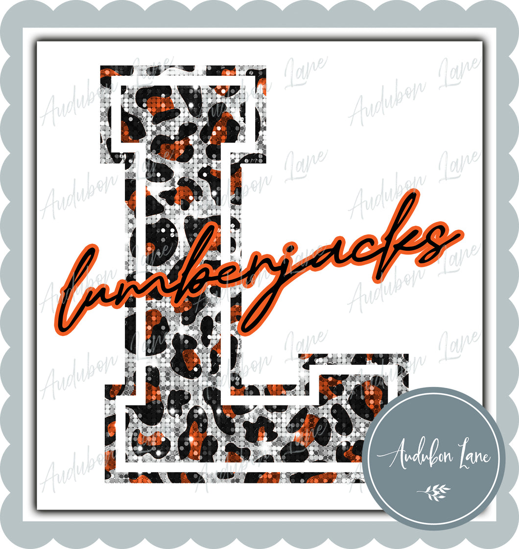 Lumberjacks Halloween Sequin Leopard Mascot Letter Ready to Press DTF Transfer Customs Available On Request