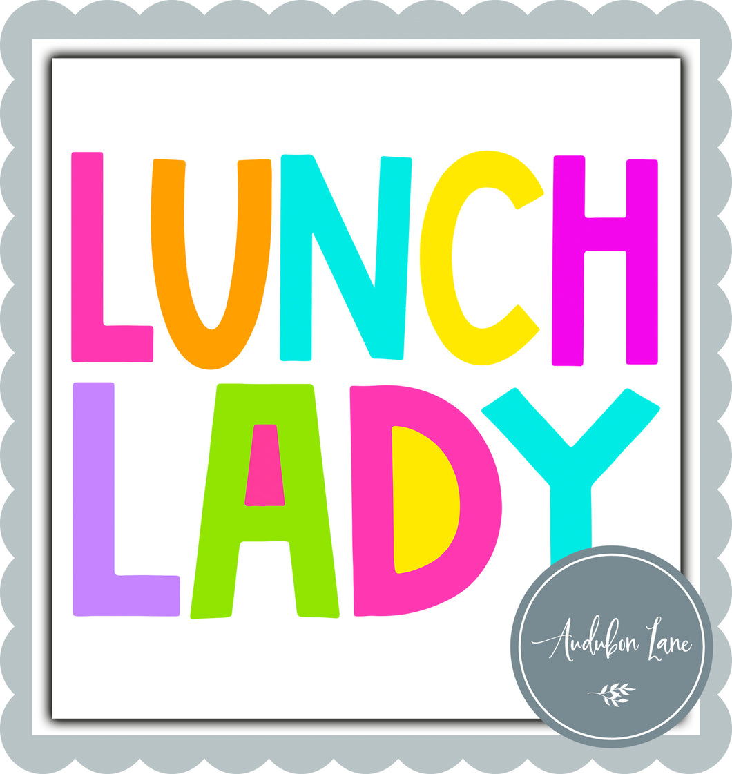 Lunch Lady Bright Block Letters Ready to Press DTF Transfer Custom Names Available On Request