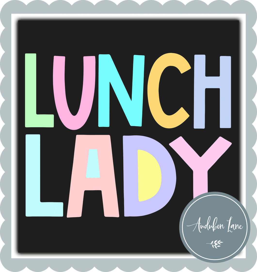 Lunch Lady Pastel Block Letters Ready to Press DTF Transfer Custom Names Available On Request