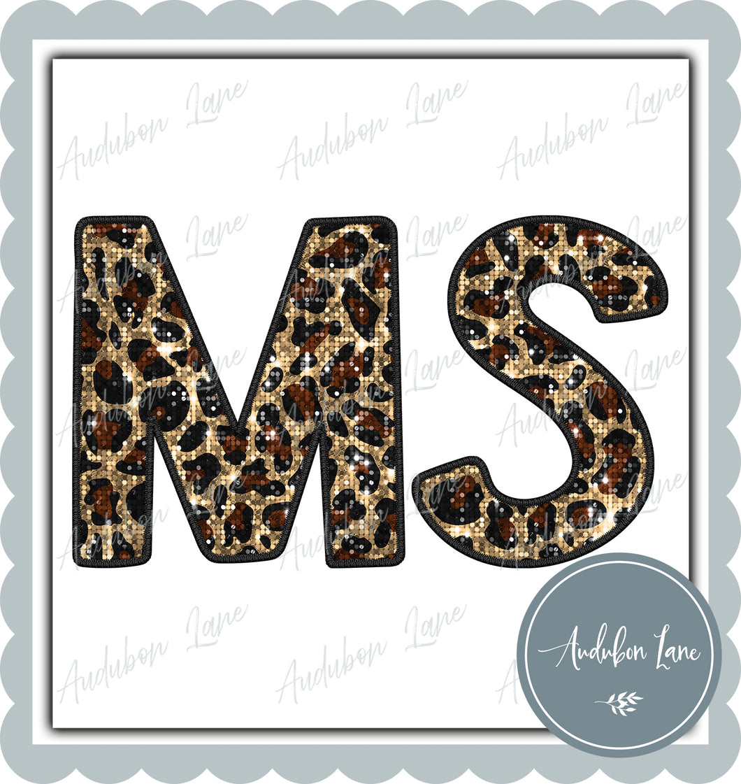 Mississippi Sequin Leopard Letters Ready to Press DTF Transfer Customs Available On Request