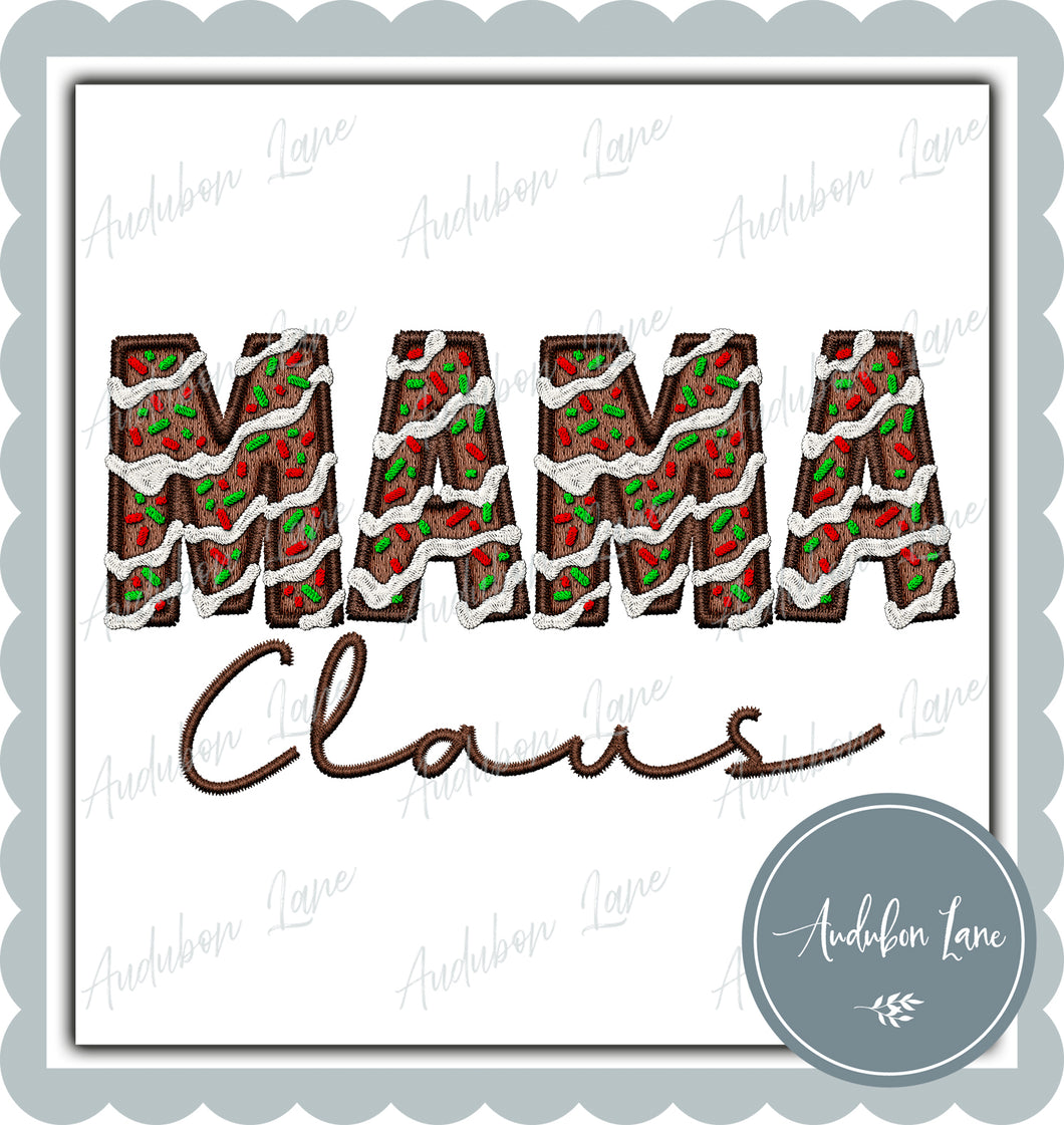 Mama Claus Chocolate Christmas Faux Embroidery Print Ready To Press DTF Transfer