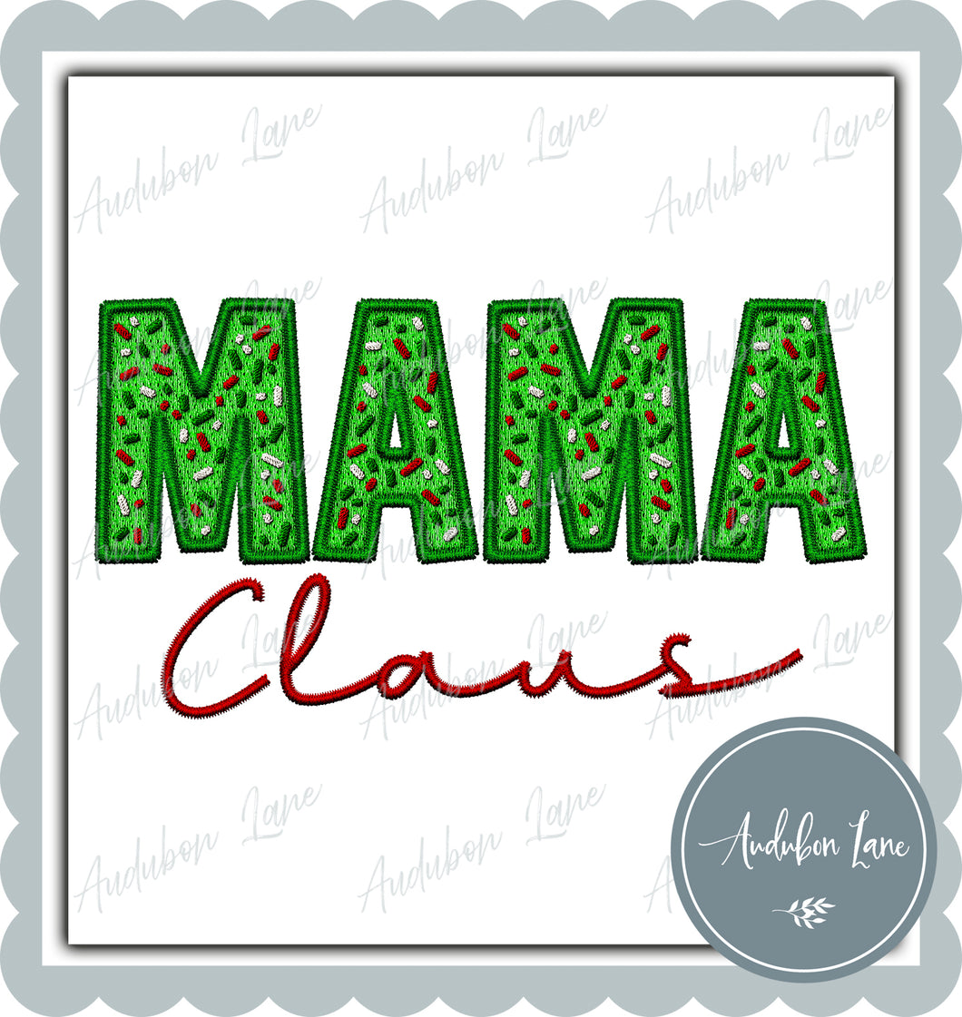 Mama Claus Brownie Christmas Faux Embroidery Print Ready To Press DTF Transfer