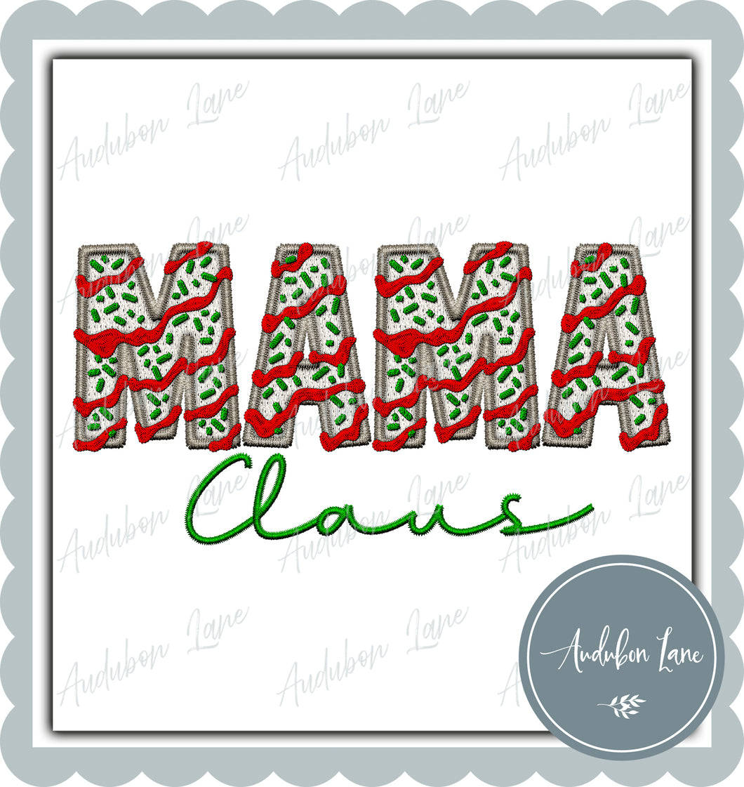 Mama Claus Vanilla Christmas Faux Embroidery Print Ready To Press DTF Transfer