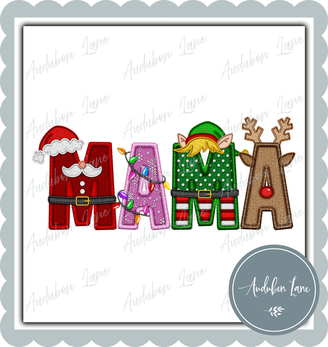 Mama Christmas Faux Embroidery Print Ready To Press DTF Transfer Custom Requests Available