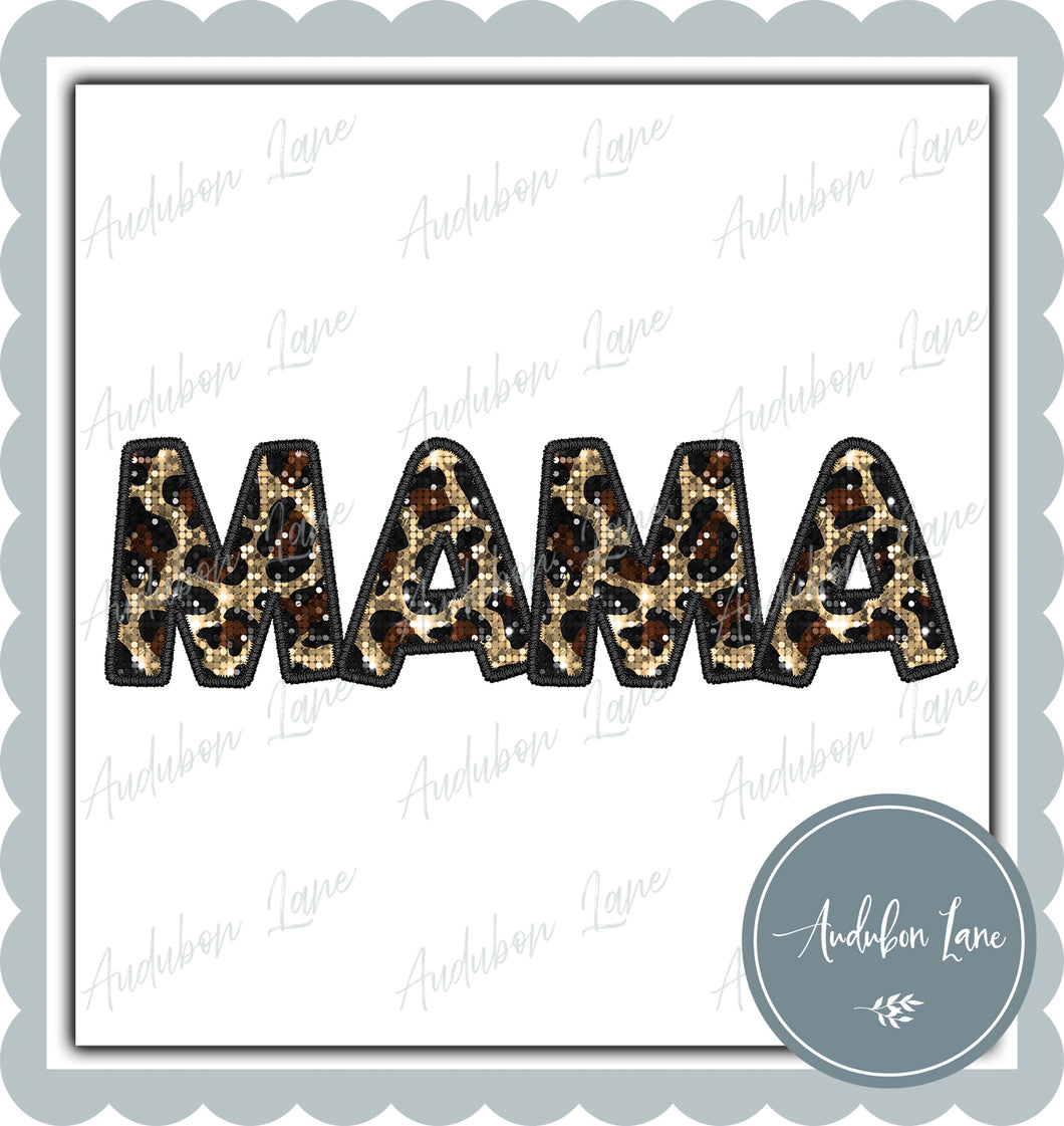 Mama Sequin Leopard Faux Embroidery Letters Ready to Press DTF Transfer